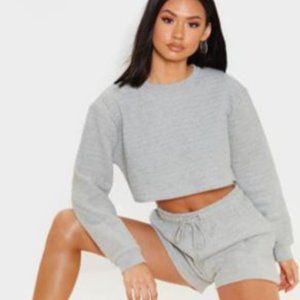 Grey Textured Crop Sweater